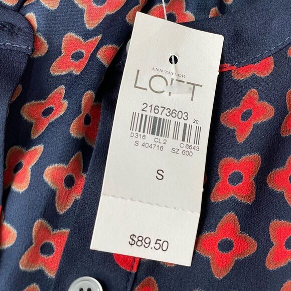 NEW Ann Taylor LOFT Drop Waist Long Sleeve Dress Red Navy Tan Floral | Small - Picture 9 of 11